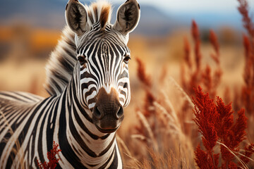Fototapeta premium Photo realistic zebra in autumn