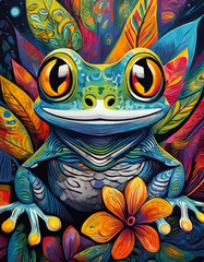 Fototapeten frog bright colorful and vibrant poster illustration © clearviewstock