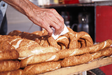 hand pick Turkish Bagel Simit selling in a van 