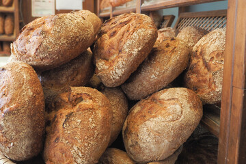  fresh baked breads at Farmers Market shelves in istanbul .
