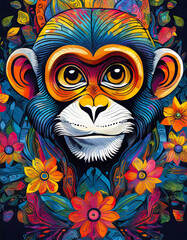 monkey bright colorful and vibrant poster illustration