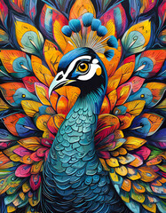 peacock bright colorful and vibrant poster illustration - 708296626