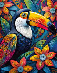 toucan bright colorful and vibrant poster illustration - 708297035