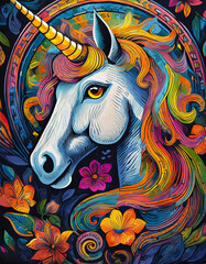 unicorn bright colorful and vibrant poster illustration