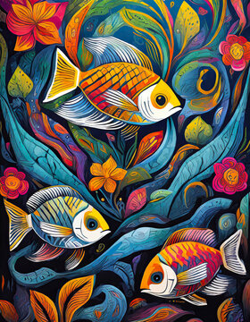 fish bright colorful and vibrant poster illustration