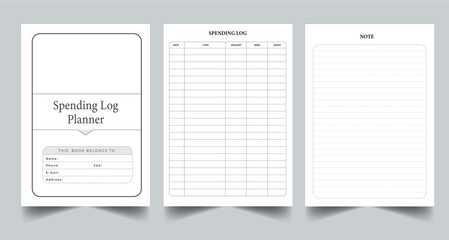 Editable Spending Log Planner Kdp Interior printable template Design.