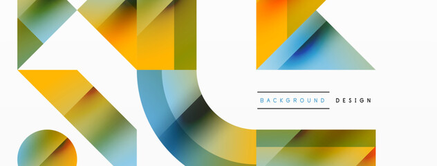 Geometric background with squares, triangles, circles. Shapes harmoniously interact, creating visually striking design for digital designs, presentations, website banners, social media posts