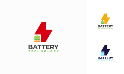 Battery technology logo designs concept vector, Battery with Thunder symbol template icon