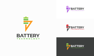 Battery technology logo designs concept vector, Battery with Thunder symbol template icon