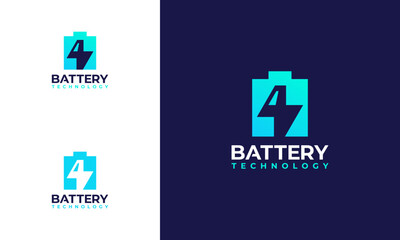 Battery technology logo designs concept vector, Battery with Thunder symbol template icon - obrazy, fototapety, plakaty