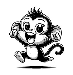 cute cartoon character of monkey - black and white (artwork 1)