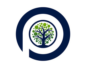 green tree in letter P logo