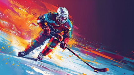 Hockey Player, World Game's Day, comic style abstract hockey player. Quarterback isolated. Super bowl sport theme vector, Generative Ai