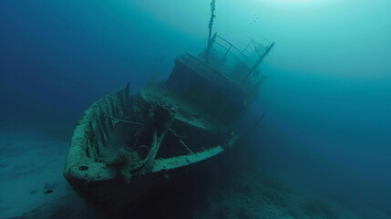 a underwater view with big shipwreck