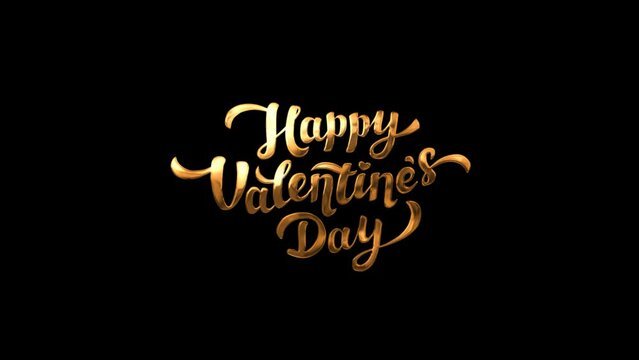 Happy valentines day handwritten animated text in gold color. Romantic valentine's day background animation.