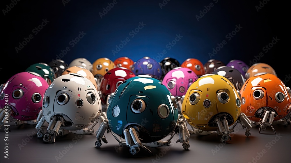 Poster swarm robotics collective intelligence coordinated machines solid color background