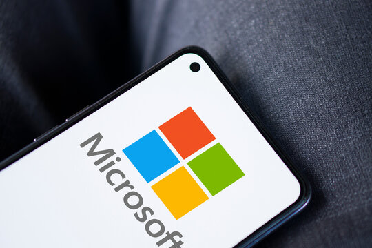 Dhaka, Bangladesh - 19 March 2024:Microsoft logo on smartphone. Microsoft Corporation is an American multinational technology corporation.