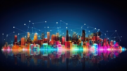 Smart cities connected communities urban innovation solid color background