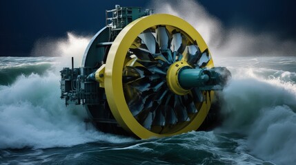 Ocean energy wave power tidal turbines solid color background - obrazy, fototapety, plakaty