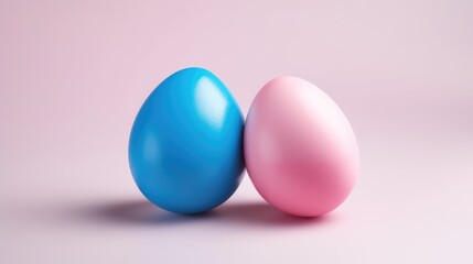 Fototapeta na wymiar Pink easter egg and blue easter egg on a pink background. Generative ai