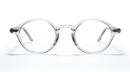Round spectacles isolated on a white background, transparent eyeglass frame. Generative ai