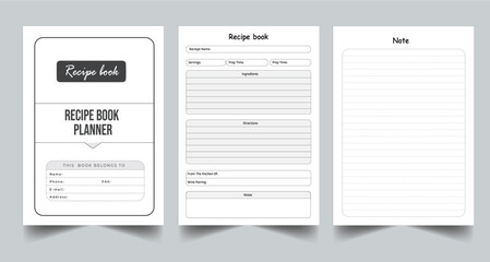 Editable Recipe book Planner Kdp Interior printable template Design.
