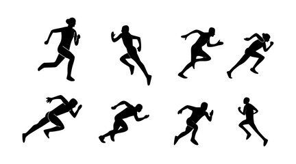 set of silhouettes of running athletes