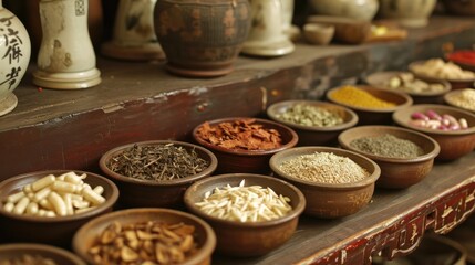 Naklejka premium ancient herbal medications ingredients items