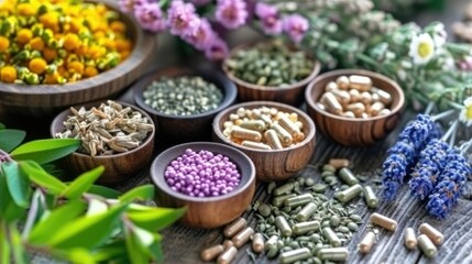 Fototapeta premium ancient herbal medications ingredients items