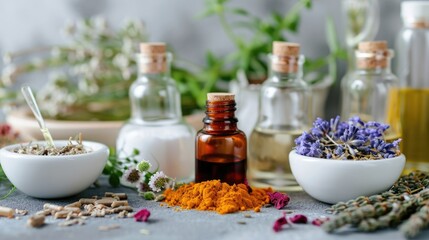 Obraz na płótnie Canvas ancient herbal medications ingredients items
