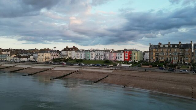 Colorful Victorian Terrace Houses on Herne Bay Seafront at Dusk