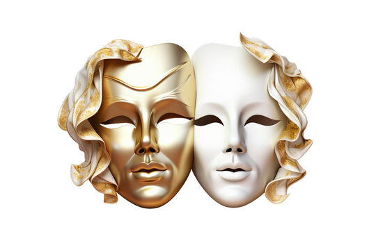 Dual theater mask, Isolated on transparent PNG background, Generative ai