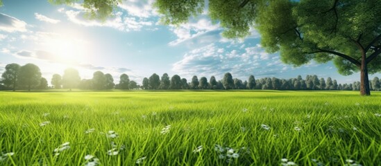 Field and sky with copy space green field with sky background with trees,