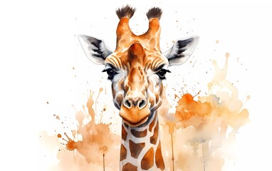 Angolan giraffe in watercolor style, on white background. generative ai