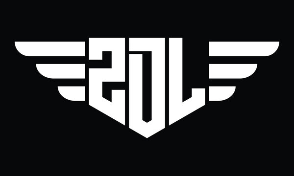 ZDL three letter logo, creative wings shape logo design vector template. letter mark, word mark, monogram symbol on black & white.	