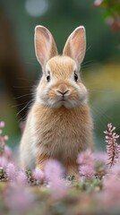 Fototapeta premium A cute little rabbit playing happily on the lawn