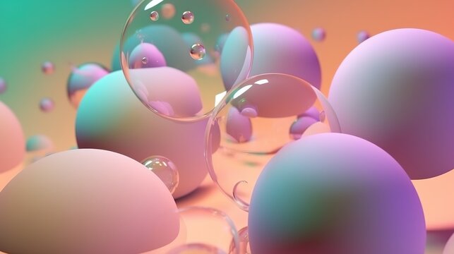 colored bubbles float on a colorful background, in the style of pastel dreamscapes, image background wallpaper, generative ai