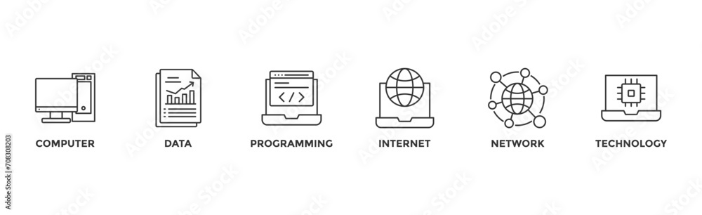 Wall mural information technology banner web with icon of computer, data, programming, database, internet, netw
