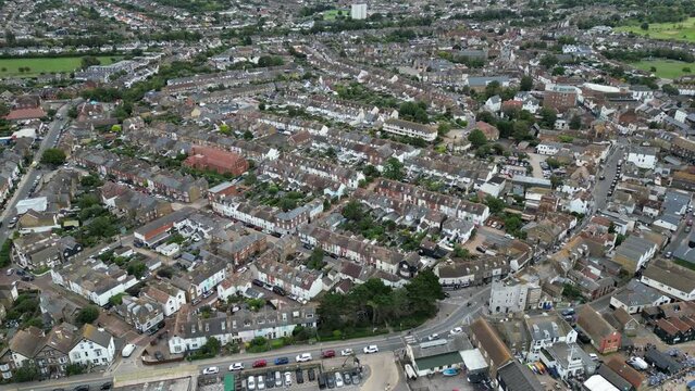 Whitstable Seafront with Traditional Clapboard Houses and Shingle Beach