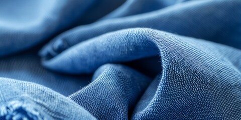 Folded fabric in indigo-blue colours. Organic materials, responsible lifestyle, natural fabric...