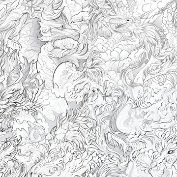 Colorng bock pake style dragon silhouette pattern, tile 