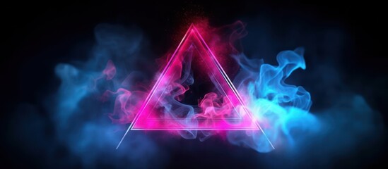 pink triangle neon light and smoke dark empty space background