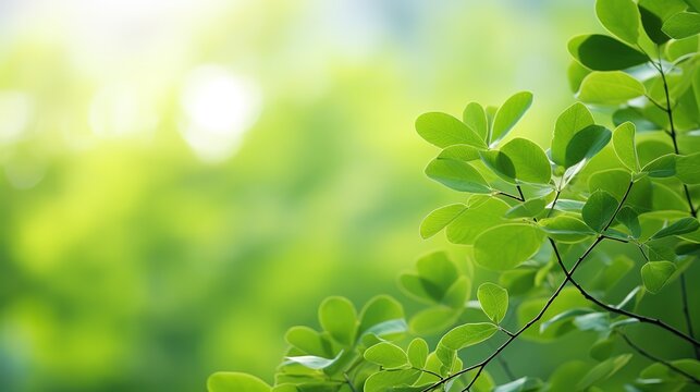  Closeup beautiful nature view of green leaf on blurred greenery background in garden with copy space using as background natural green plants landscape, ecology, fresh wallpaper concept. Generative A