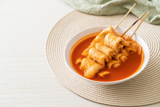 Odeng - Korean fish cake skewer in Korean spicy soup