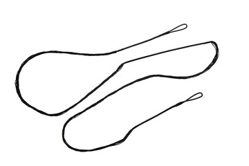 Bowstring for a bow or crossbow. Tightly woven nylon threads into one string. Isolate on a white back