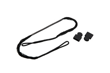 Bowstring for a bow or crossbow. Tightly woven nylon threads into one string. Isolate on a white...