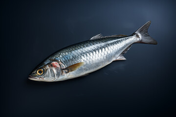 Top view of one mackerel on black table.