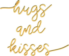 3D Golden Text Typography Hugs And Kisses Valentines Day Text