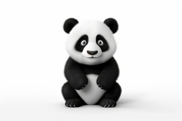 A cute panda bear, black and white in color, sits on its hind legs.