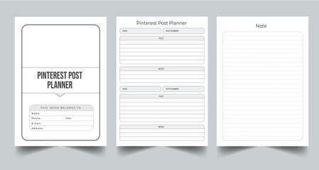 Editable Pinterest Post Planner Kdp Interior printable template Design.